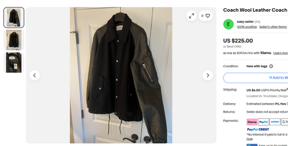 COACH® Medium | Chest 22 | Black | Varsity Jacket | Body 100% Wool & Sleeves 100% Goat Leather | 2128