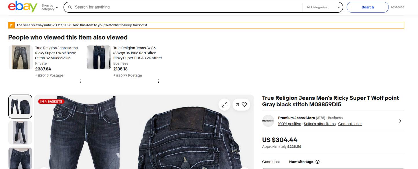 True Religion® Waist 34 | Denim Pants | Ricky Relaxed Straight | Vintage | 1084